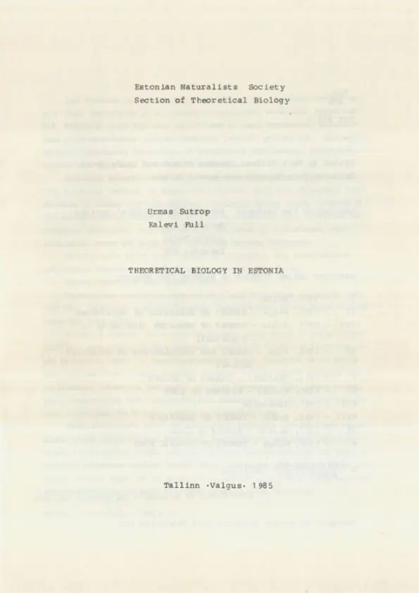 Theoretical Biology in Estonia